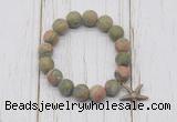 CGB6912 10mm, 12mm matte unakite beaded bracelet with alloy pendant