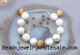 CGB6938 12mm round white howlite & golden tiger eye adjustable bracelets