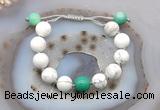 CGB6944 12mm round white howlite & grass agate adjustable bracelets