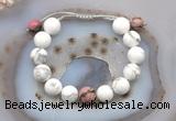 CGB6947 12mm round white howlite & rhodonite adjustable bracelets