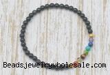 CGB7062 7 chakra 4mm black obsidian beaded meditation yoga bracelets