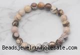 CGB7356 8mm brown zebra jasper bracelet with skull for men or women