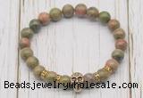 CGB7397 8mm unakite bracelet with skull for men or women