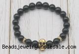 CGB7405 8mm black obsidian bracelet with skull for men or women