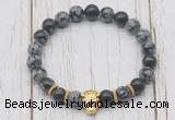 CGB7406 8mm snowflake obsidian bracelet with tiger head for men or women