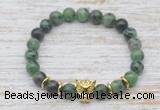 CGB7421 8mm ruby zoisite bracelet with leopard head for men or women