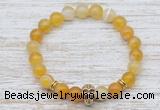 CGB7441 8mm yellow banded agate bracelet with skull for men or women