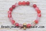 CGB7442 8mm red banded agate bracelet with skull for men or women