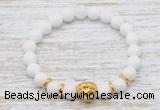 CGB7470 8mm white candy jade bracelet with lion head for men or women