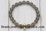 CGB7492 8mm smoky quartz bracelet with skull for men or women