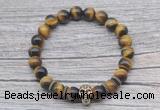 CGB7516 8mm yellow tiger eye bracelet with skull for men or women