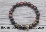 CGB7518 8mm red tiger eye bracelet with skull for men or women