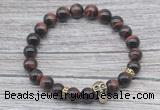 CGB7519 8mm red tiger eye bracelet with skull for men or women