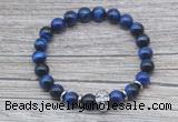 CGB7524 8mm blue tiger eye bracelet with skull for men or women