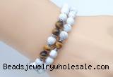 CGB7601 8mm matte white howlite & yellow tiger eye mala stretchy bracelets