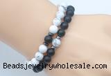 CGB7604 8mm matte black onyx & white howlite mala stretchy bracelets