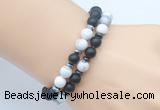 CGB7605 8mm matte black onyx & white howlite mala stretchy bracelets