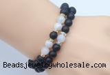 CGB7606 8mm matte black onyx & white moonstone mala stretchy bracelets