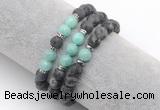 CGB7608 8mm matte black labradorite & amazonite mala stretchy bracelets