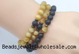 CGB7612 8mm black lava & golden tiger eye mala stretchy bracelets