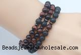 CGB7614 8mm black lava & red tiger eye mala stretchy bracelets