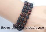 CGB7615 8mm black lava & red tiger eye mala stretchy bracelets