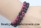 CGB7616 8mm black lava & red tiger eye mala stretchy bracelets