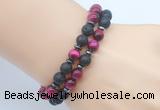 CGB7617 8mm black lava & red tiger eye mala stretchy bracelets