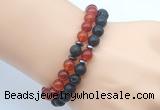 CGB7623 8mm black lava & red agate mala stretchy bracelets