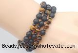 CGB7627 8mm black lava & yellow tiger eye mala stretchy bracelets