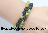 CGB7629 8mm black lava & green sea sediment jasper mala stretchy bracelets