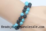 CGB7631 8mm black lava & blue turquoise mala stretchy bracelets