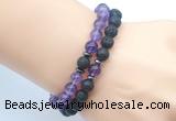 CGB7634 8mm black lava & amethyst gemstone mala stretchy bracelets