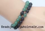 CGB7638 8mm black lava & green aventurine mala stretchy bracelets