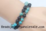 CGB7641 8mm black lava & blue sea sediment jasper mala stretchy bracelets