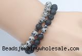 CGB7649 8mm black lava & dalmatian jasper mala stretchy bracelets