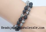 CGB7650 8mm black lava & dalmatian jasper mala stretchy bracelets