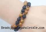 CGB7652 8mm black lava & wooden jasper mala stretchy bracelets