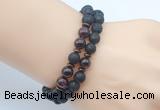 CGB7653 8mm black lava & garnet gemstone mala stretchy bracelets