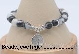 CGB7769 8mm black & white jasper bead with luckly charm bracelets