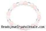 CGB8000 8mm white crystal, white jade & rose quartz beaded stretchy bracelets