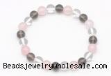 CGB8001 8mm white crystal, rose quartz & smoky quartz beaded stretchy bracelets