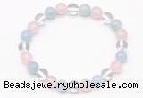 CGB8002 8mm aquamarine, white crystal & rose quartz beaded stretchy bracelets