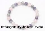 CGB8003 8mm black rutilated quartz, dogtooth amethyst & rose quartz beaded stretchy bracelets