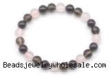 CGB8005 8mm garnet, rose quartz & smoky quartz beaded stretchy bracelets