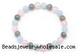 CGB8006 8mm aquamarine, labradorite & rose quartz beaded stretchy bracelets