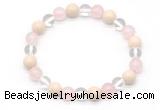 CGB8007 8mm white crystal, rose quartz & white fossil jasper beaded stretchy bracelets