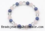 CGB8009 8mm white crystal, rose quartz & lapis lazuli beaded stretchy bracelets