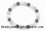 CGB8011 8mm aquamarine, garnet & white jade beaded stretchy bracelets