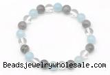 CGB8012 8mm aquamarine, labradorite & white crystal beaded stretchy bracelets